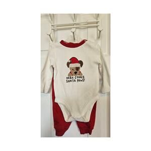 Tahari Baby Christmas Santa Paws 3-6M  2 pc